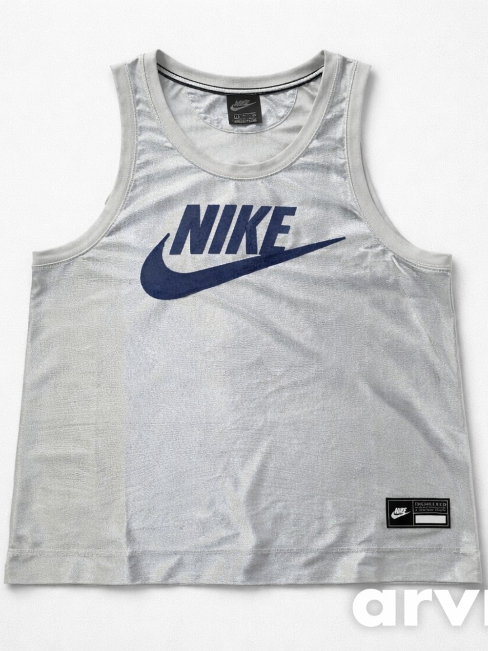 Nike White Satin Jersey Top with Blue Sequin Logo